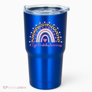 Type 1 Diabetes Awareness Pink Heart Leopard Rainbow Type 1 Funny Gift Tumbler