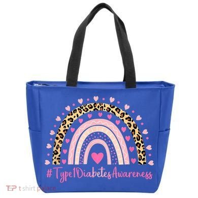 Type 1 Diabetes Awareness Pink Heart Leopard Rainbow Type 1 Funny Gift Tote Bag