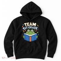 Team 1st Grade Frog Reading Book Stars Book Lover School Hoodie thumb 0