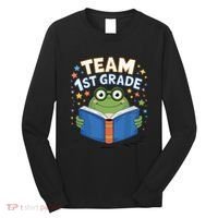 Team 1st Grade Frog Reading Book Stars Book Lover School Long Sleeve Shirt thumb 0