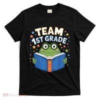 Team 1st Grade Frog Reading Book Stars Book Lover School T-Shirt thumb 0