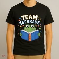 Team 1st Grade Frog Reading Book Stars Book Lover School T-Shirt thumb 3