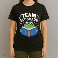 Team 1st Grade Frog Reading Book Stars Book Lover School T-Shirt thumb 4