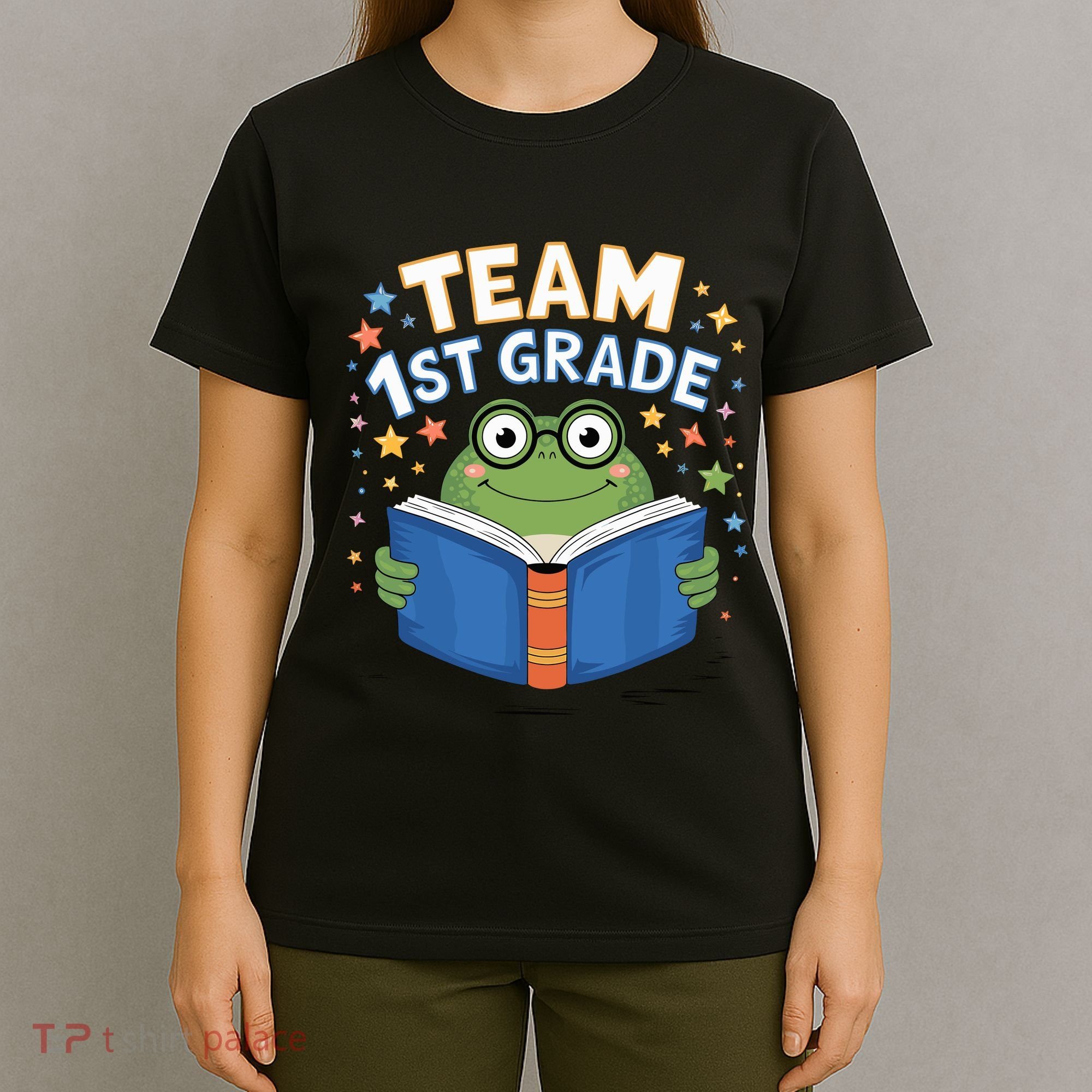 Team 1st Grade Frog Reading Book Stars Book Lover School T-Shirt
