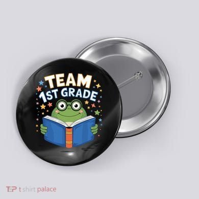Team 1st Grade Frog Reading Book Stars Book Lover School Button