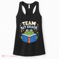 Team 1st Grade Frog Reading Book Stars Book Lover School Women's Tank Top thumb 0