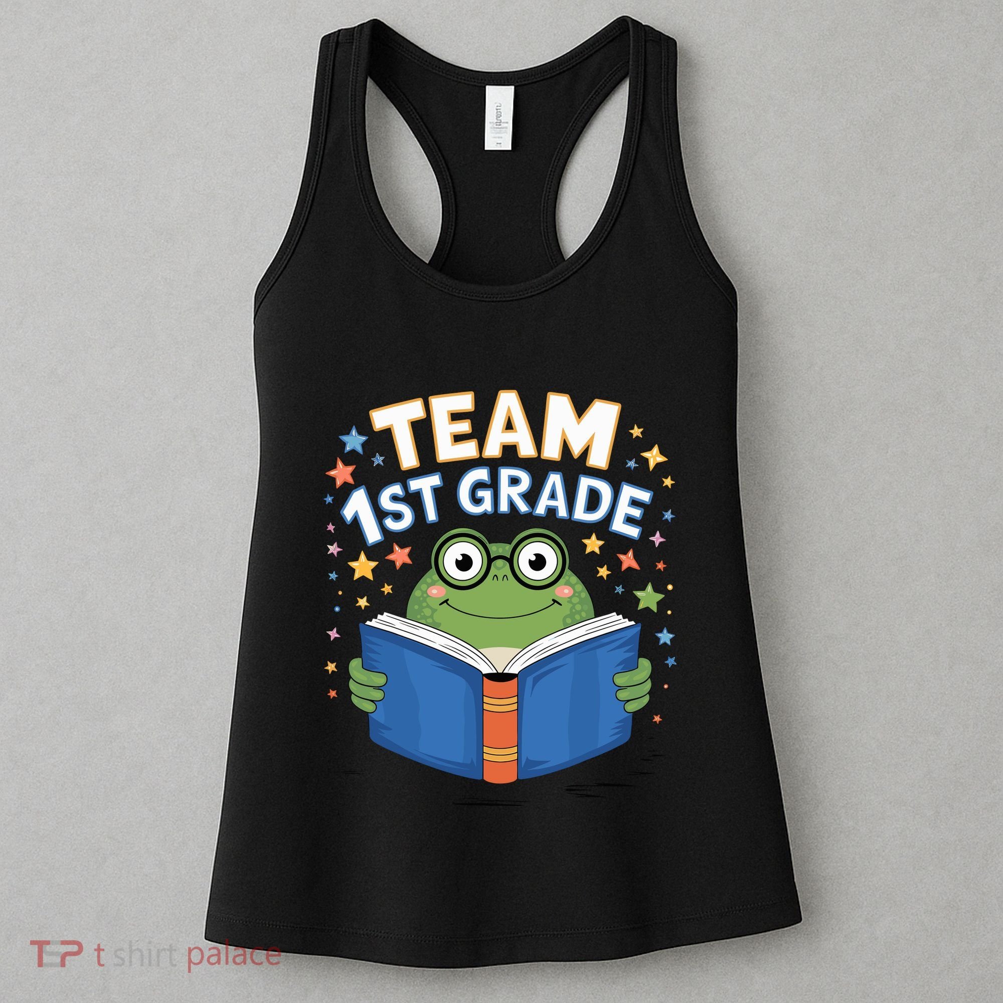 Team 1st Grade Frog Reading Book Stars Book Lover School Women's Tank Top