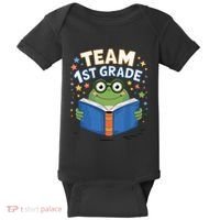 Team 1st Grade Frog Reading Book Stars Book Lover School Baby Bodysuit thumb 0