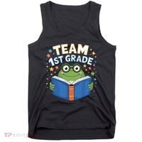 Team 1st Grade Frog Reading Book Stars Book Lover School Tank Top thumb 0