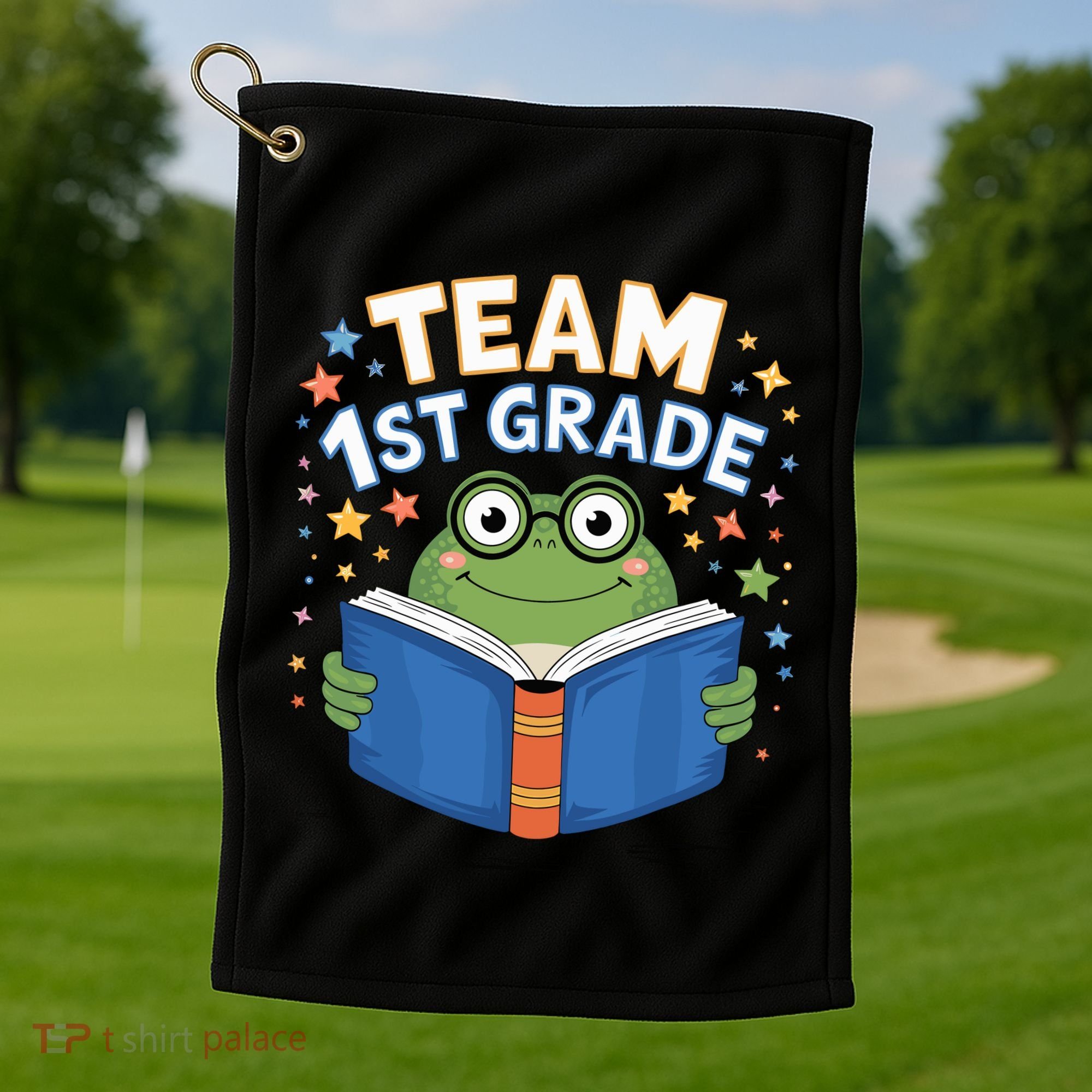 Team 1st Grade Frog Reading Book Stars Book Lover School Golf Towel