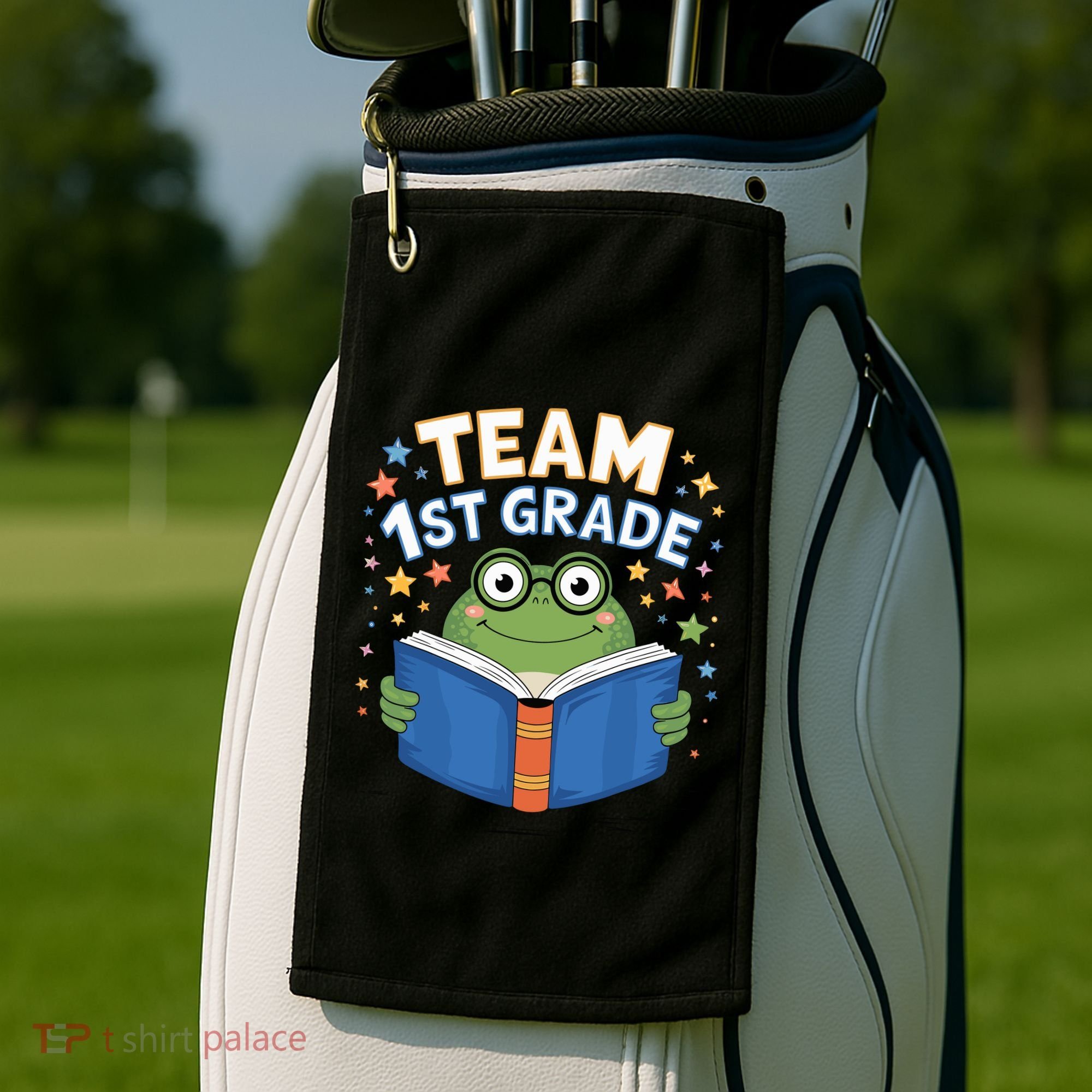 Team 1st Grade Frog Reading Book Stars Book Lover School Golf Towel