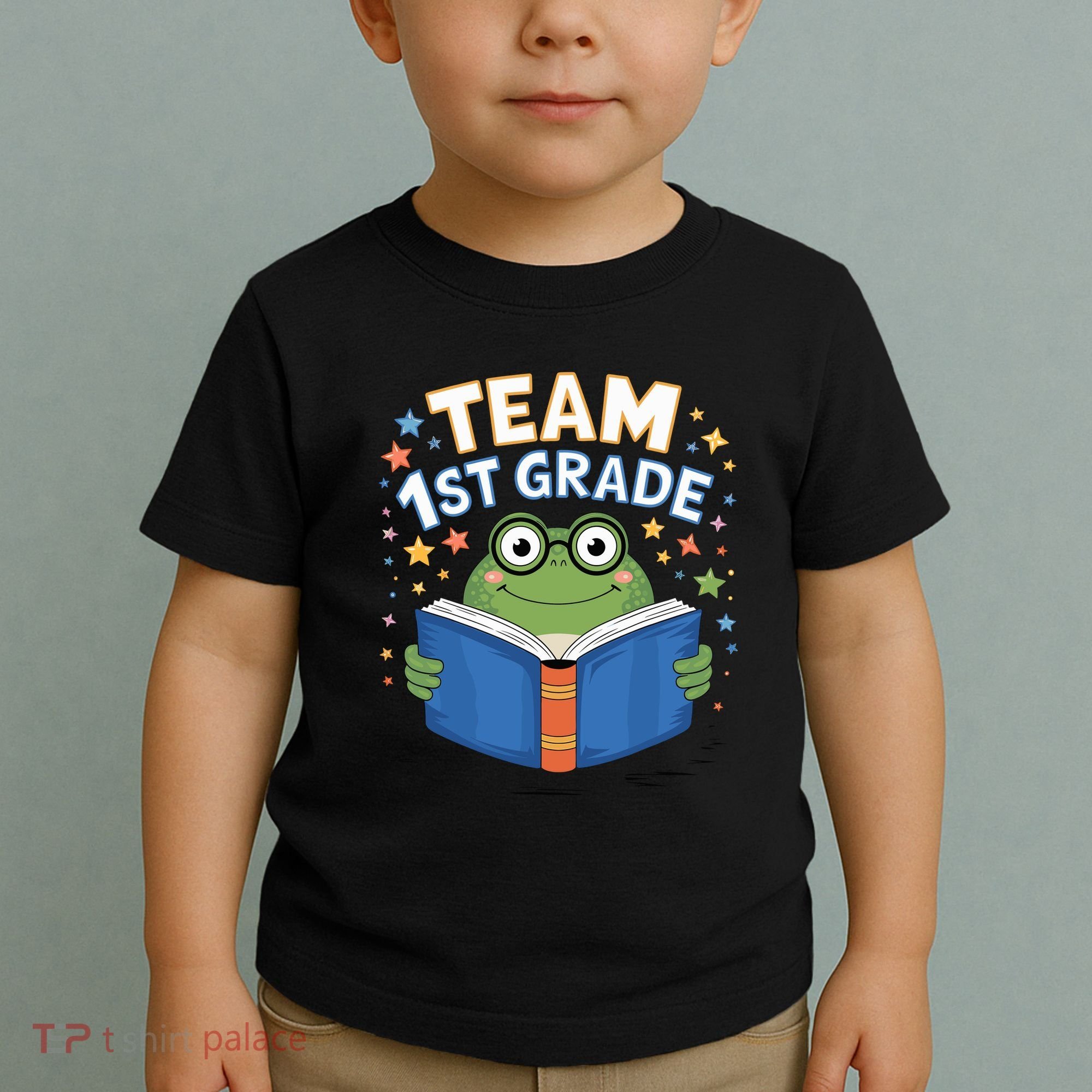 Team 1st Grade Frog Reading Book Stars Book Lover School Toddler T-Shirt