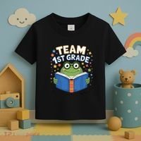 Team 1st Grade Frog Reading Book Stars Book Lover School Toddler T-Shirt thumb 3