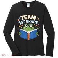 Team 1st Grade Frog Reading Book Stars Book Lover School Women's Long Sleeve Shirt thumb 0