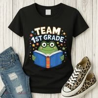 Team 1st Grade Frog Reading Book Stars Book Lover School Women's T-Shirt thumb 3