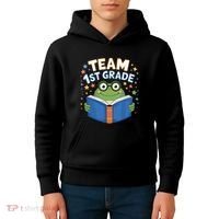 Team 1st Grade Frog Reading Book Stars Book Lover School Kids Hoodie thumb 4