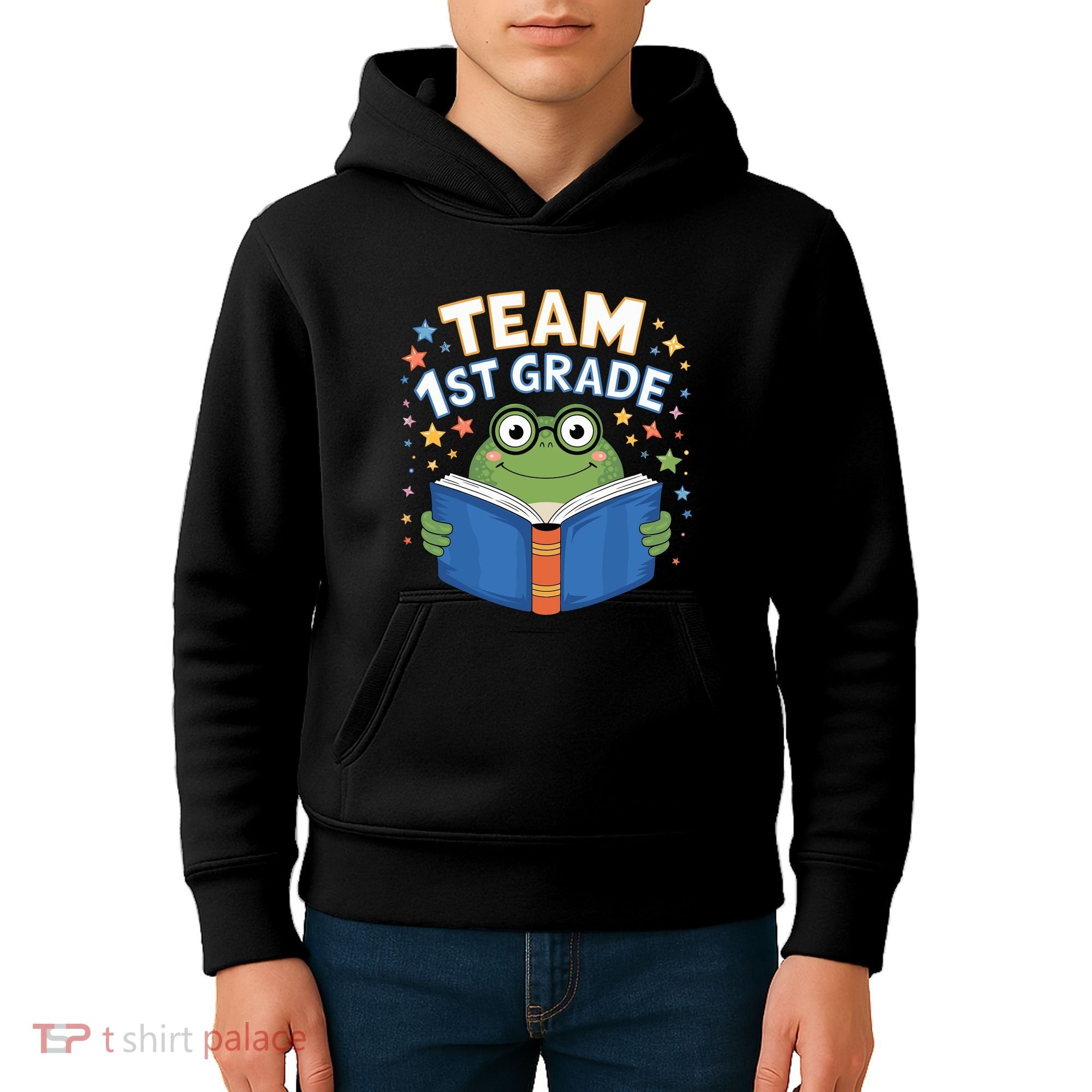 Team 1st Grade Frog Reading Book Stars Book Lover School Kids Hoodie
