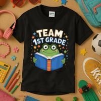Team 1st Grade Frog Reading Book Stars Book Lover School Kids T-Shirt thumb 3