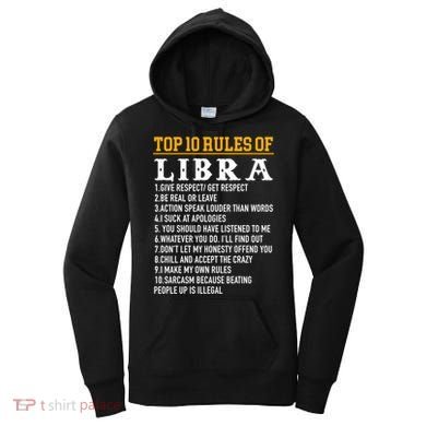 Top 10 Rules Of Libra September 23 October 22 Birthday Cool Gift Women's Hoodie