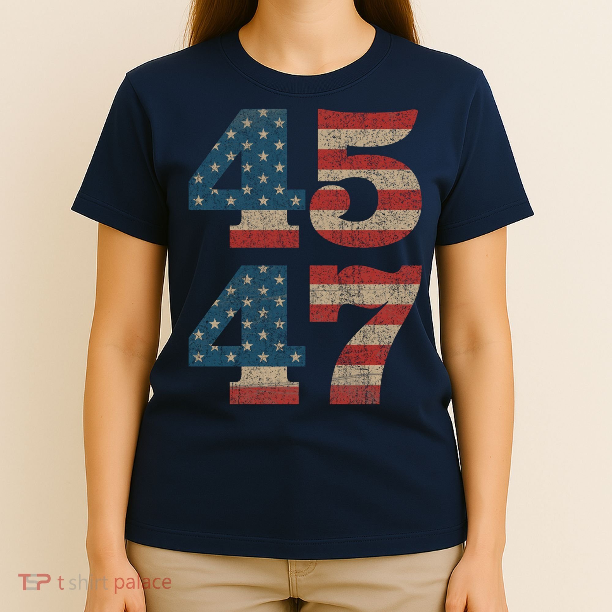 Trump 2024 45 47 Vintage American Flag Retro 4547 Trump 2024 T-Shirt