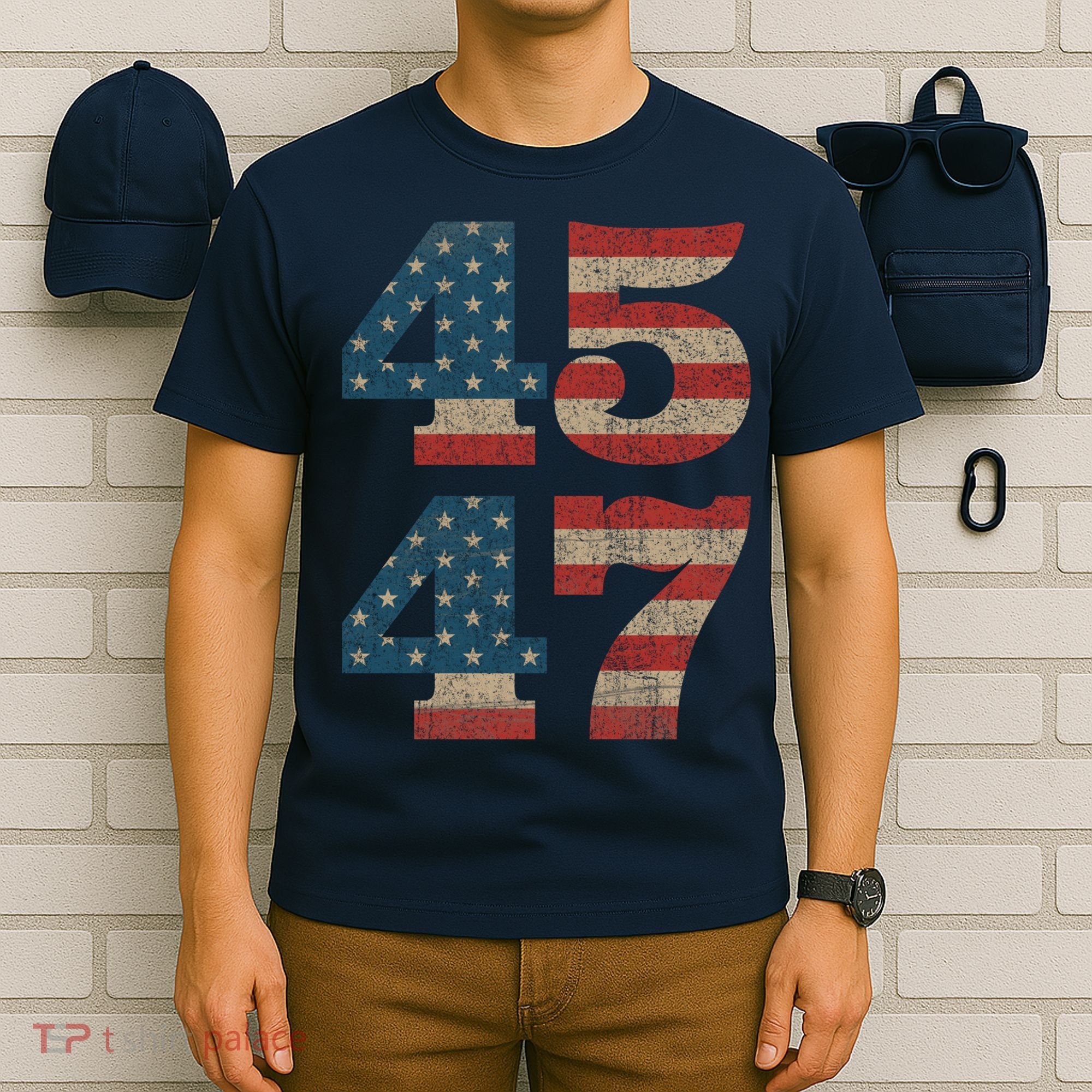 Trump 2024 45 47 Vintage American Flag Retro 4547 Trump 2024 T-Shirt