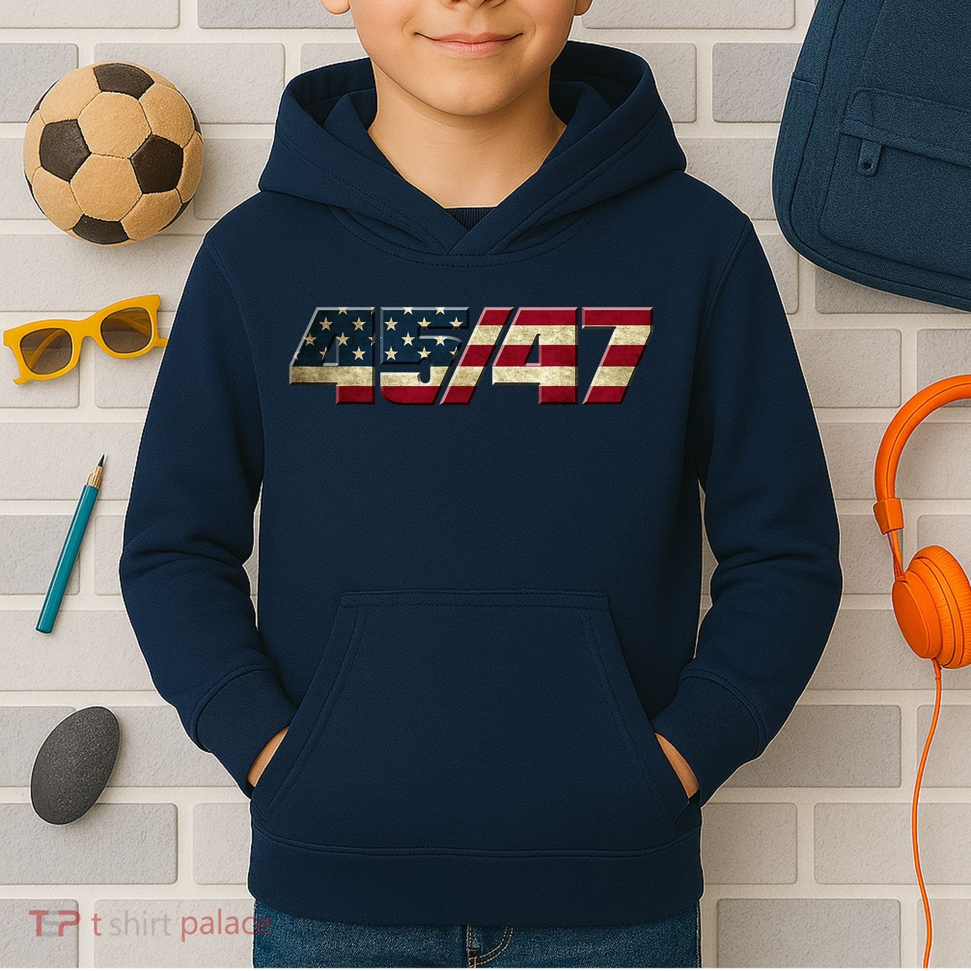 Trump 2024 45 47 American Flag Kids Hoodie