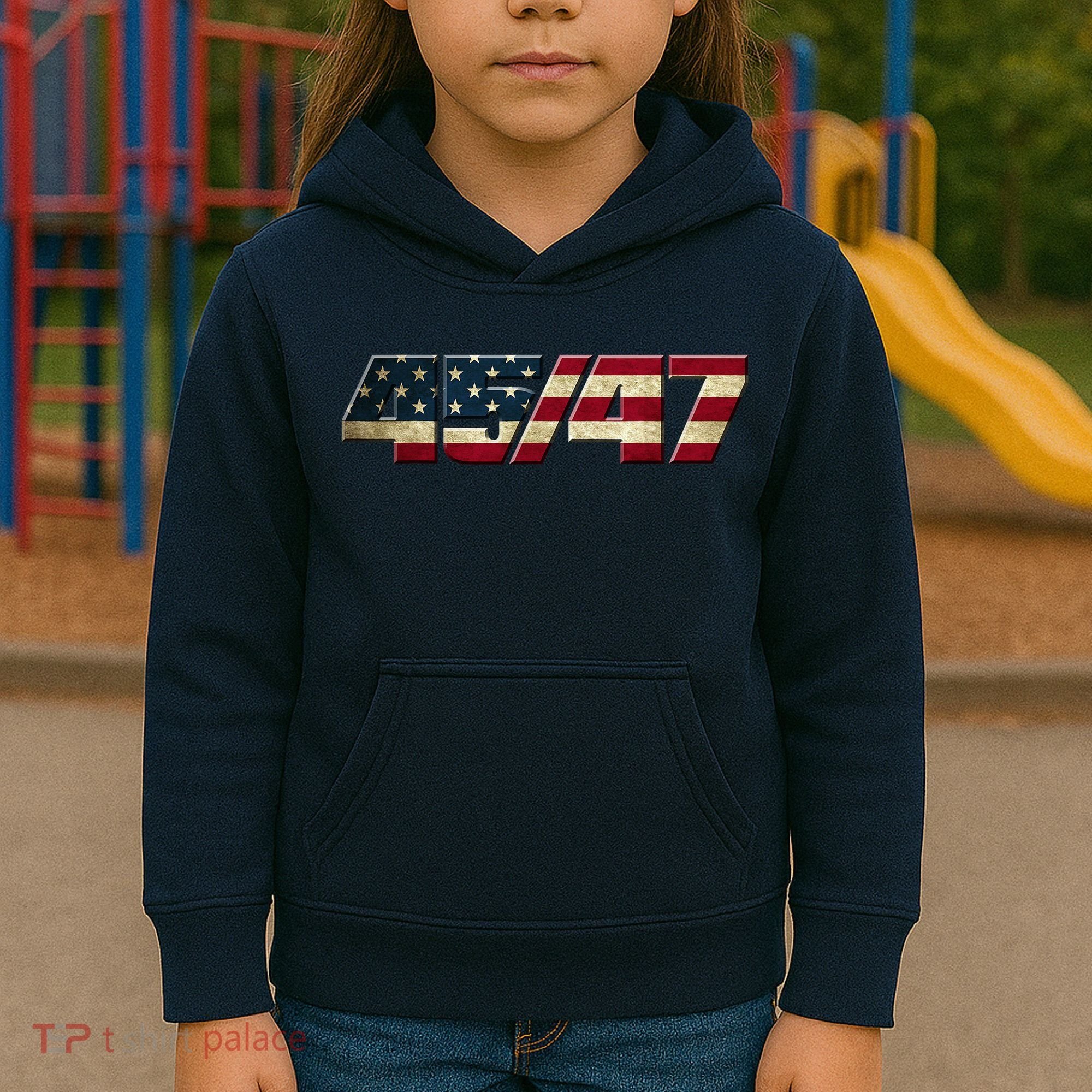 Trump 2024 45 47 American Flag Kids Hoodie