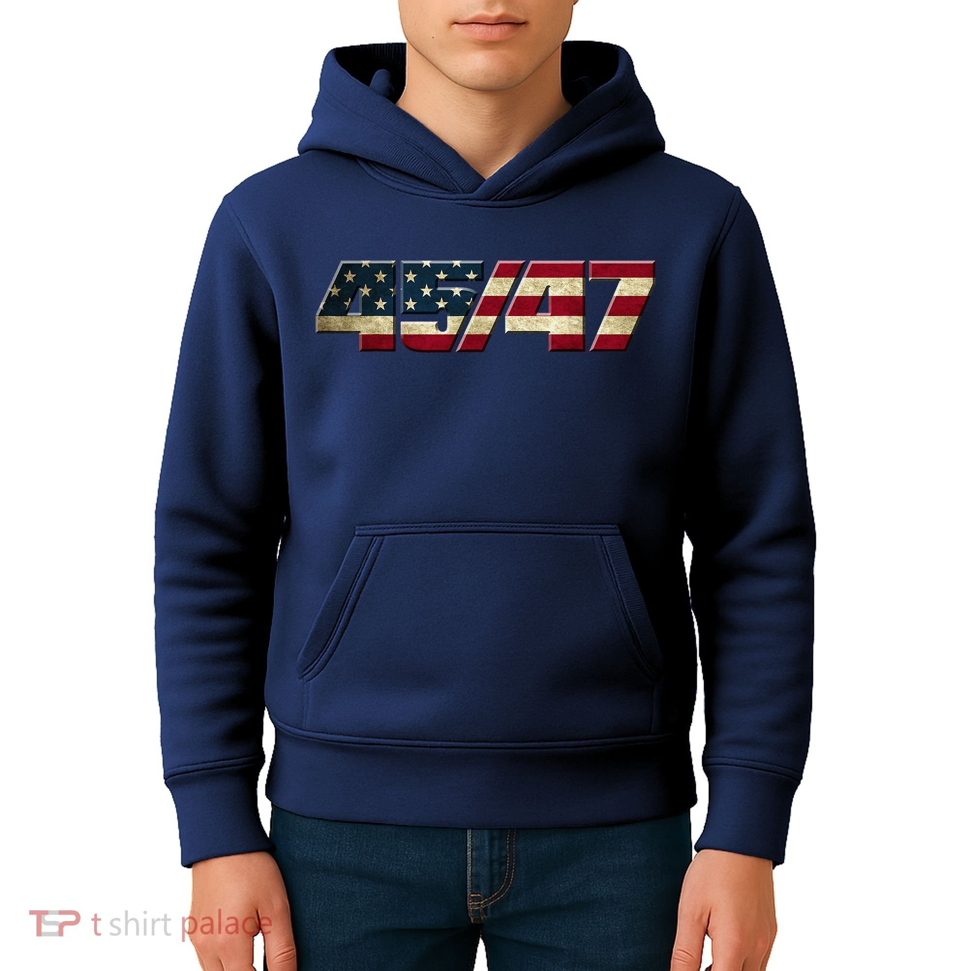 Trump 2024 45 47 American Flag Kids Hoodie