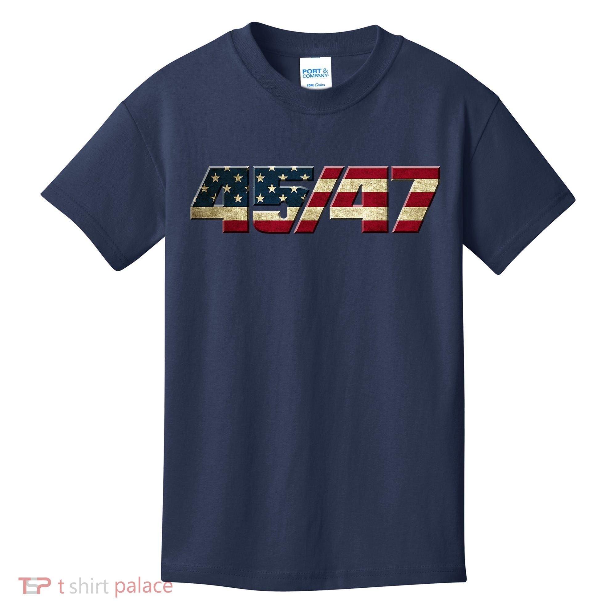 Trump 2024 45 47 American Flag Kids T-Shirt