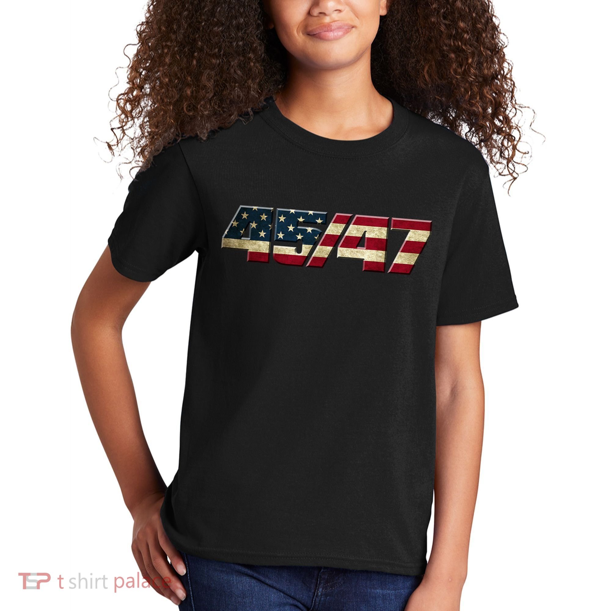 Trump 2024 45 47 American Flag Kids T-Shirt