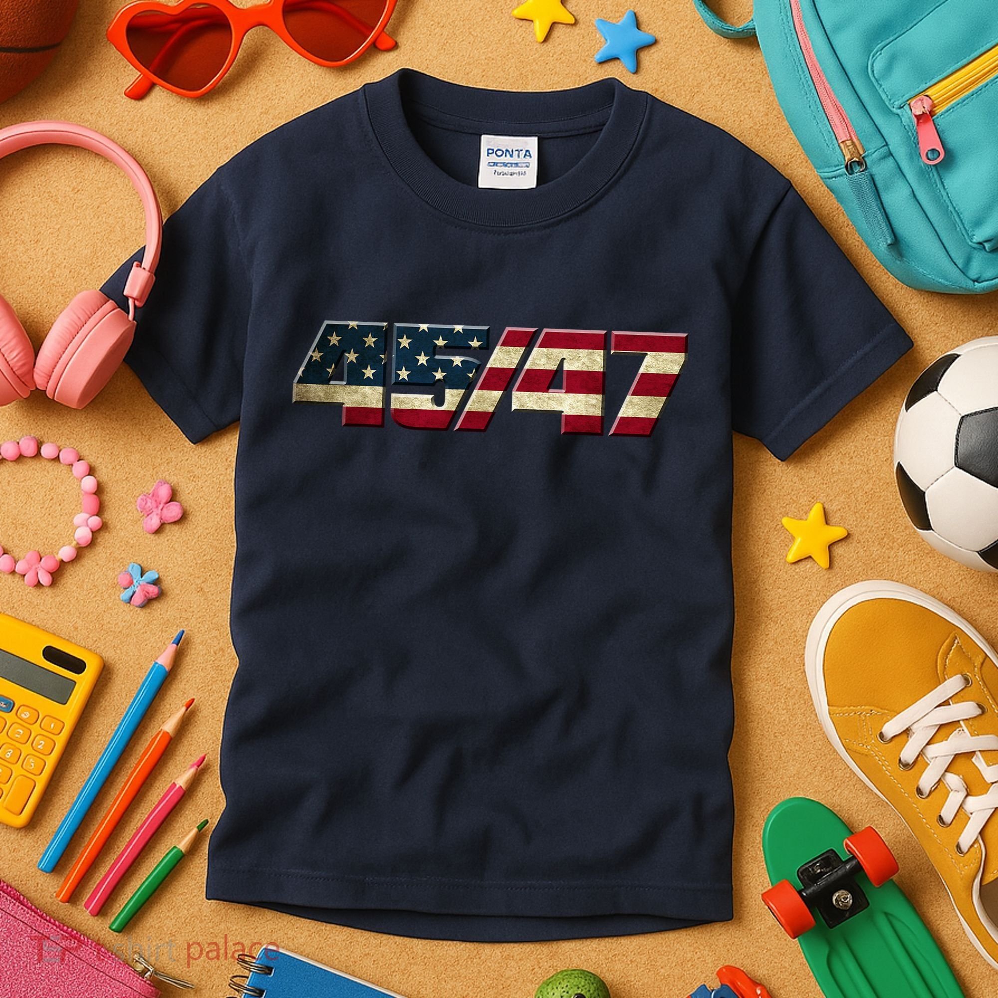 Trump 2024 45 47 American Flag Kids T-Shirt