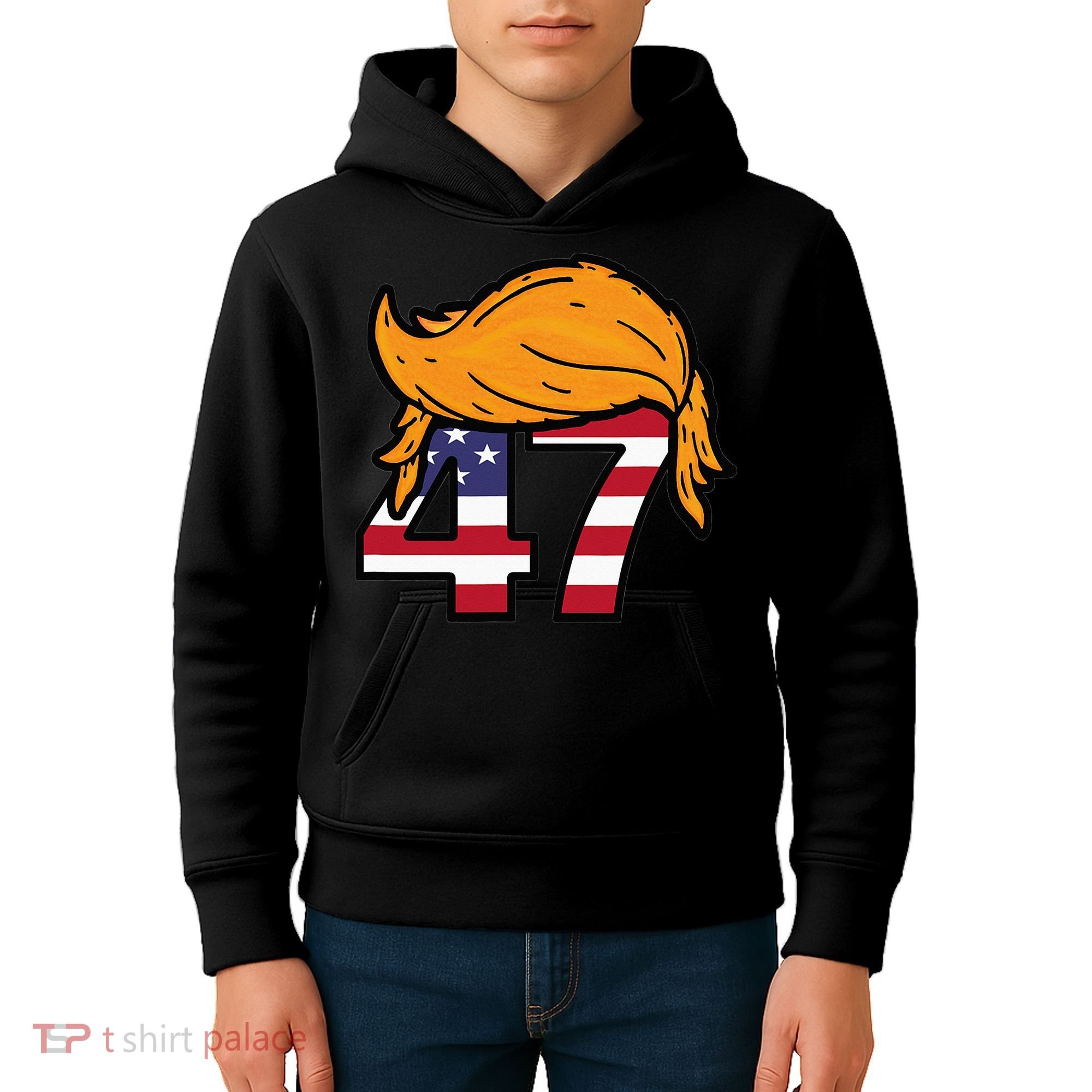 TRUMP 47th President Hair Kids Hoodie
