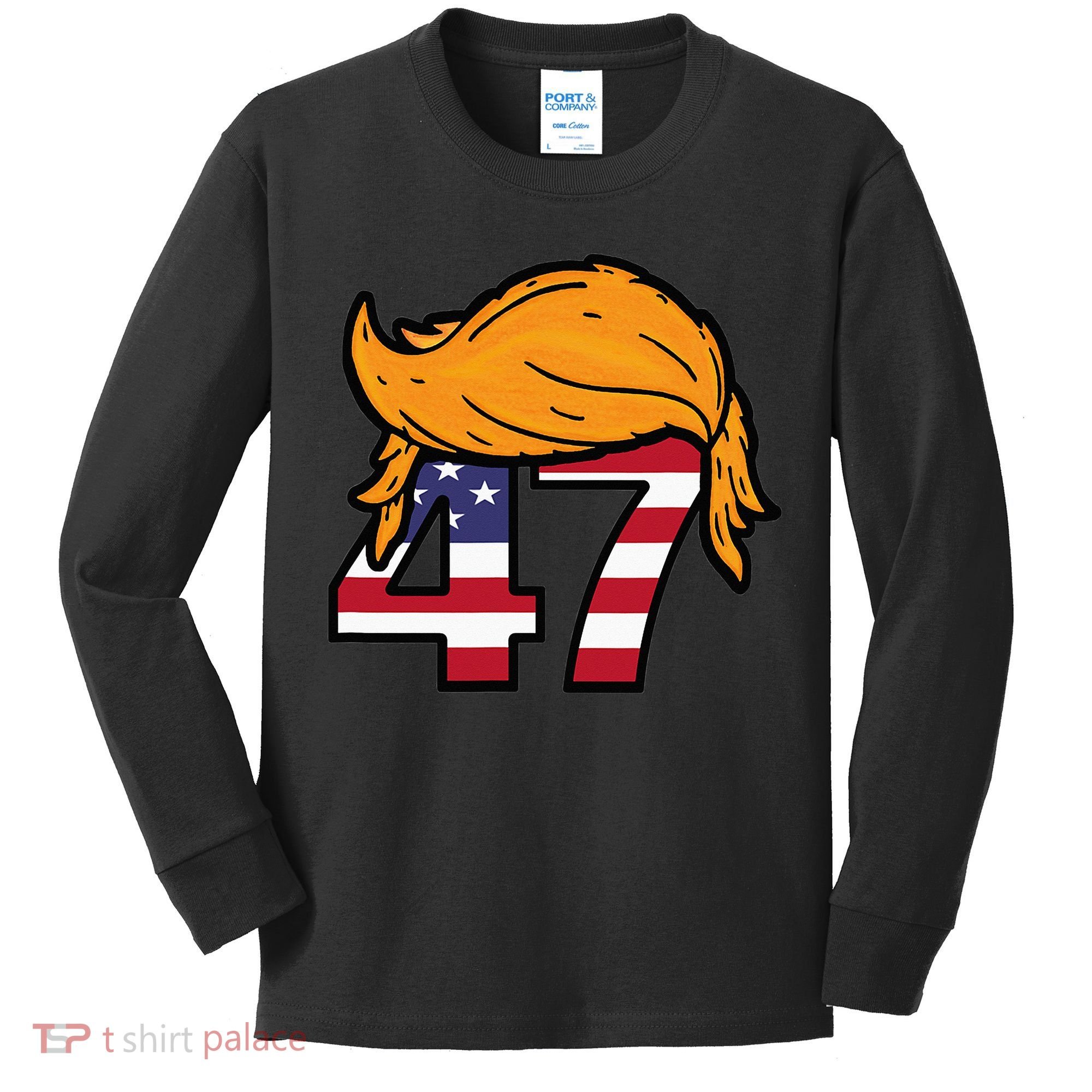 TRUMP 47th President Hair Kids Long Sleeve Shirt