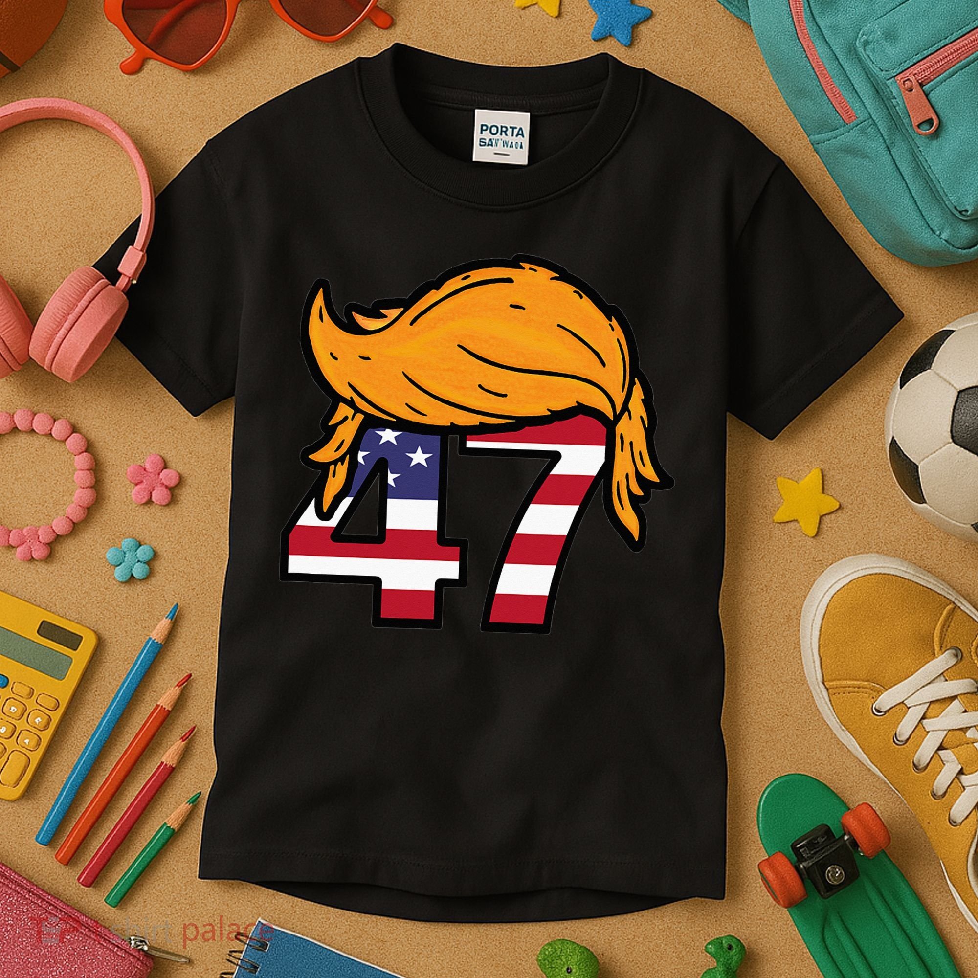 TRUMP 47th President Hair Kids T-Shirt