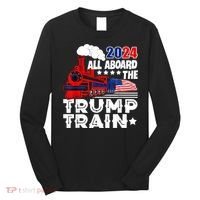 Trump 2024 All Aboard The Trump Train Usa American Flag Long Sleeve Shirt thumb 0