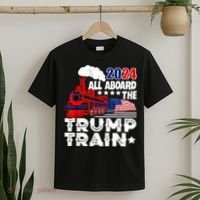 Trump 2024 All Aboard The Trump Train Usa American Flag T-Shirt thumb 2