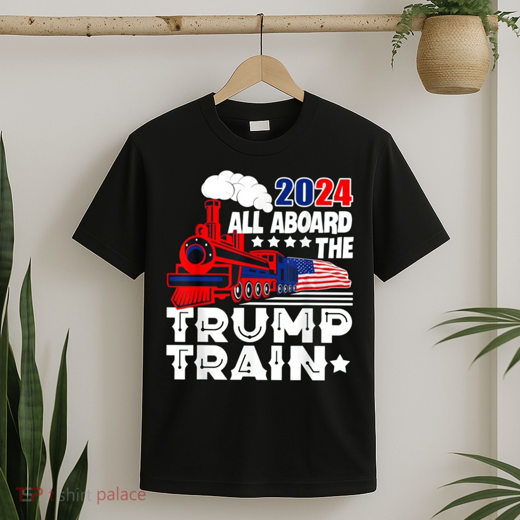 Trump 2024 All Aboard The Trump Train Usa American Flag T-Shirt