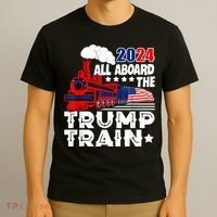 Trump 2024 All Aboard The Trump Train Usa American Flag T-Shirt thumb 3