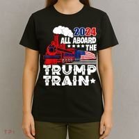 Trump 2024 All Aboard The Trump Train Usa American Flag T-Shirt thumb 4