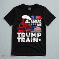 Trump 2024 All Aboard The Trump Train Usa American Flag T-Shirt thumb 5