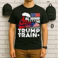 Trump 2024 All Aboard The Trump Train Usa American Flag T-Shirt thumb 6