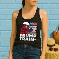 Trump 2024 All Aboard The Trump Train Usa American Flag Women's Tank Top thumb 2