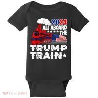 Trump 2024 All Aboard The Trump Train Usa American Flag Baby Bodysuit thumb 0