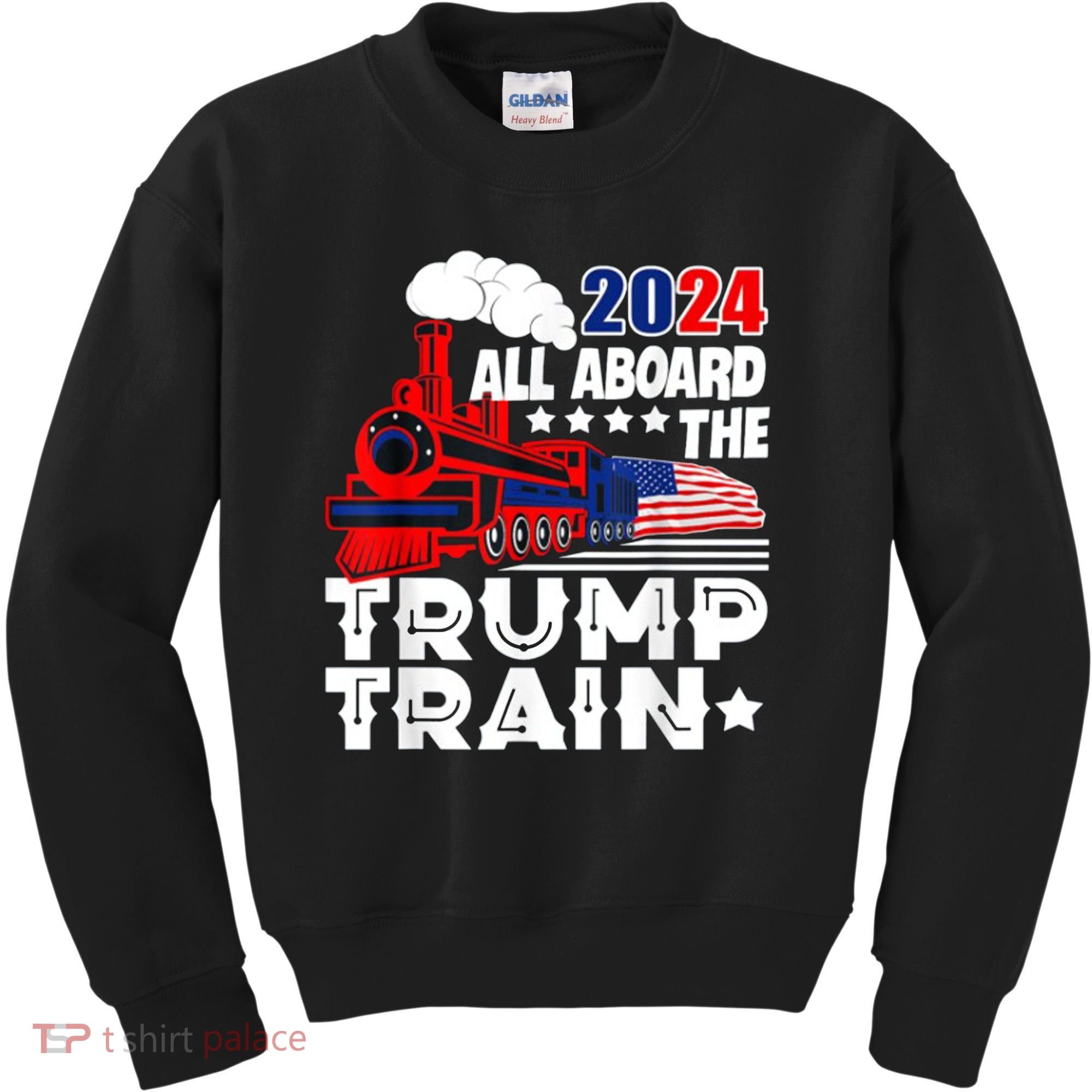 Trump 2024 All Aboard The Trump Train Usa American Flag Kids Sweatshirt