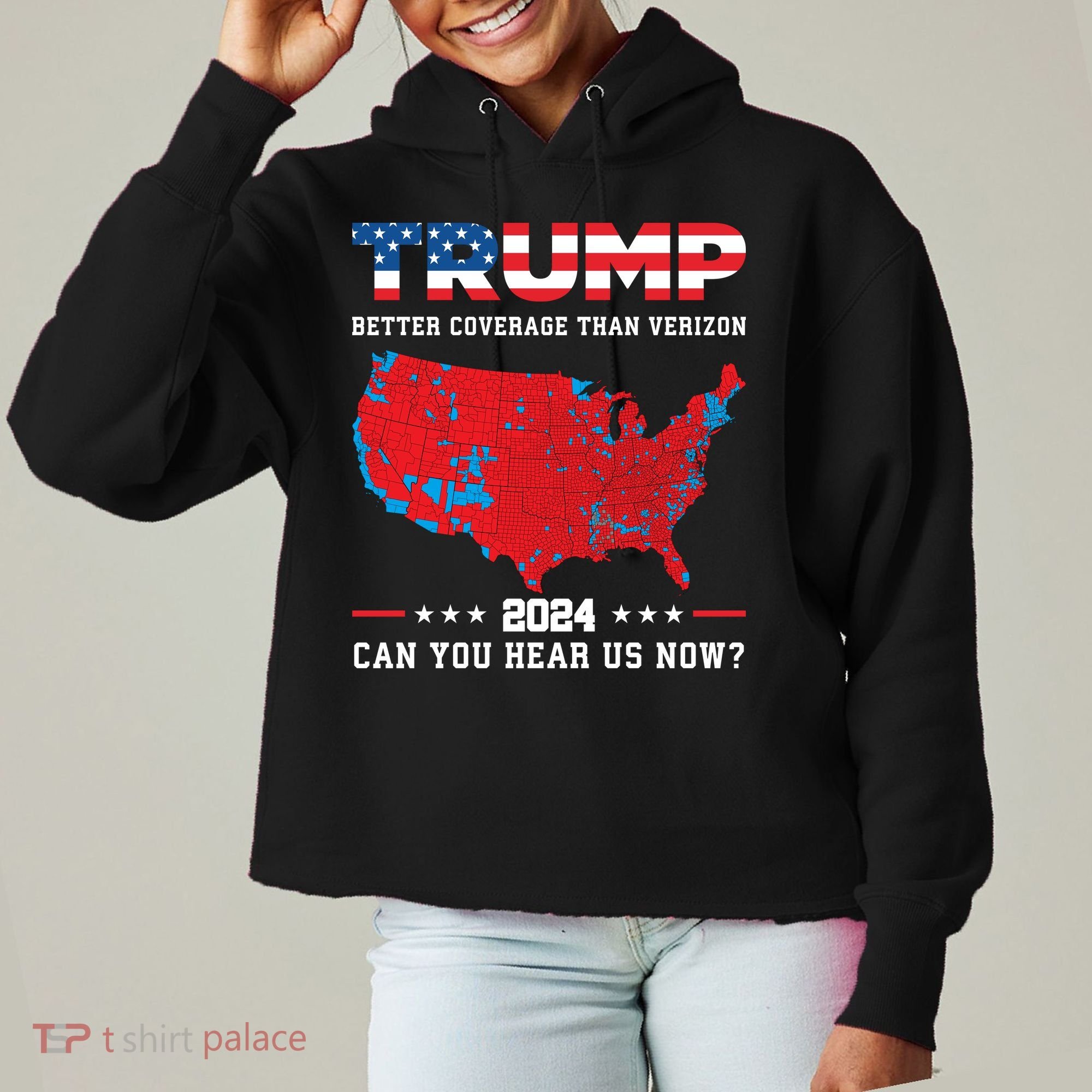 Trump 2024 Better Coverage Than Verizon Can You Hear Us Now Ladies Heavyweight Boxy Pullover Hoodie
