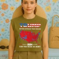 Trump 2024 Better Coverage Than Verizon Can You Hear Us Now Garment-Dyed Women's Muscle Tee thumb 4