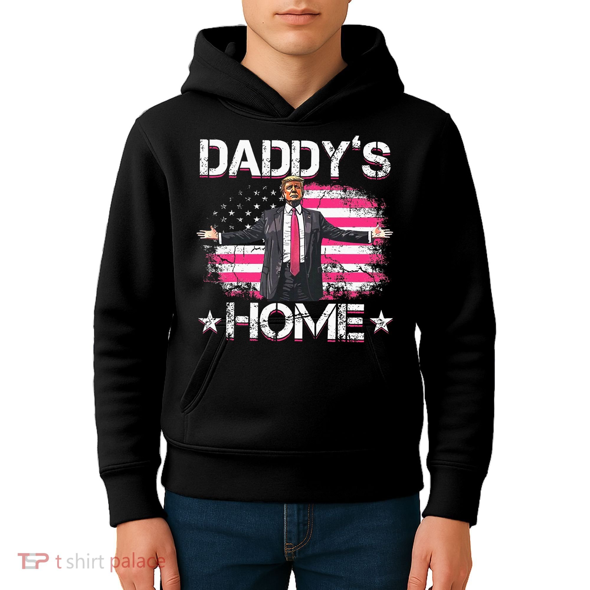 Trump 2024 Daddys Home Funny Trump Pink Kids Hoodie
