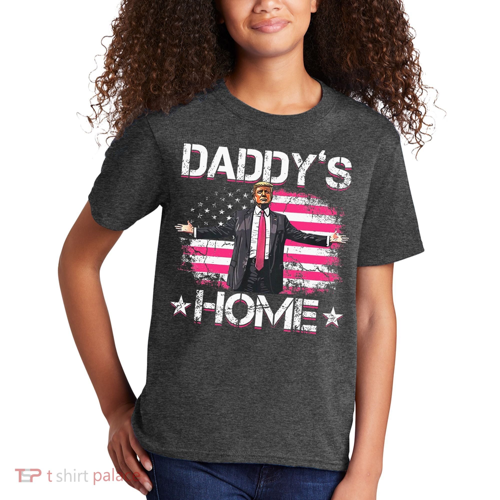 Trump 2024 Daddys Home Funny Trump Pink Kids T-Shirt