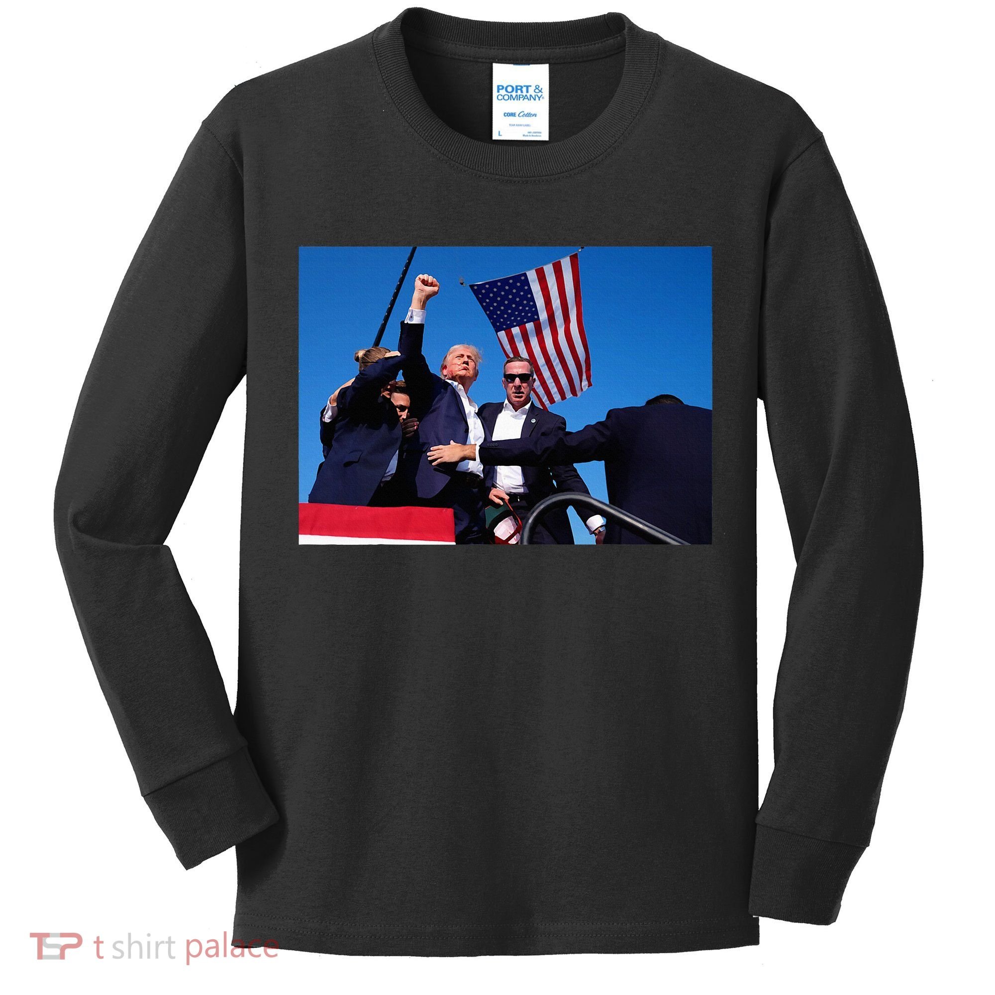 Trump 2024 Donald Trump Fist Pump Kids Long Sleeve Shirt