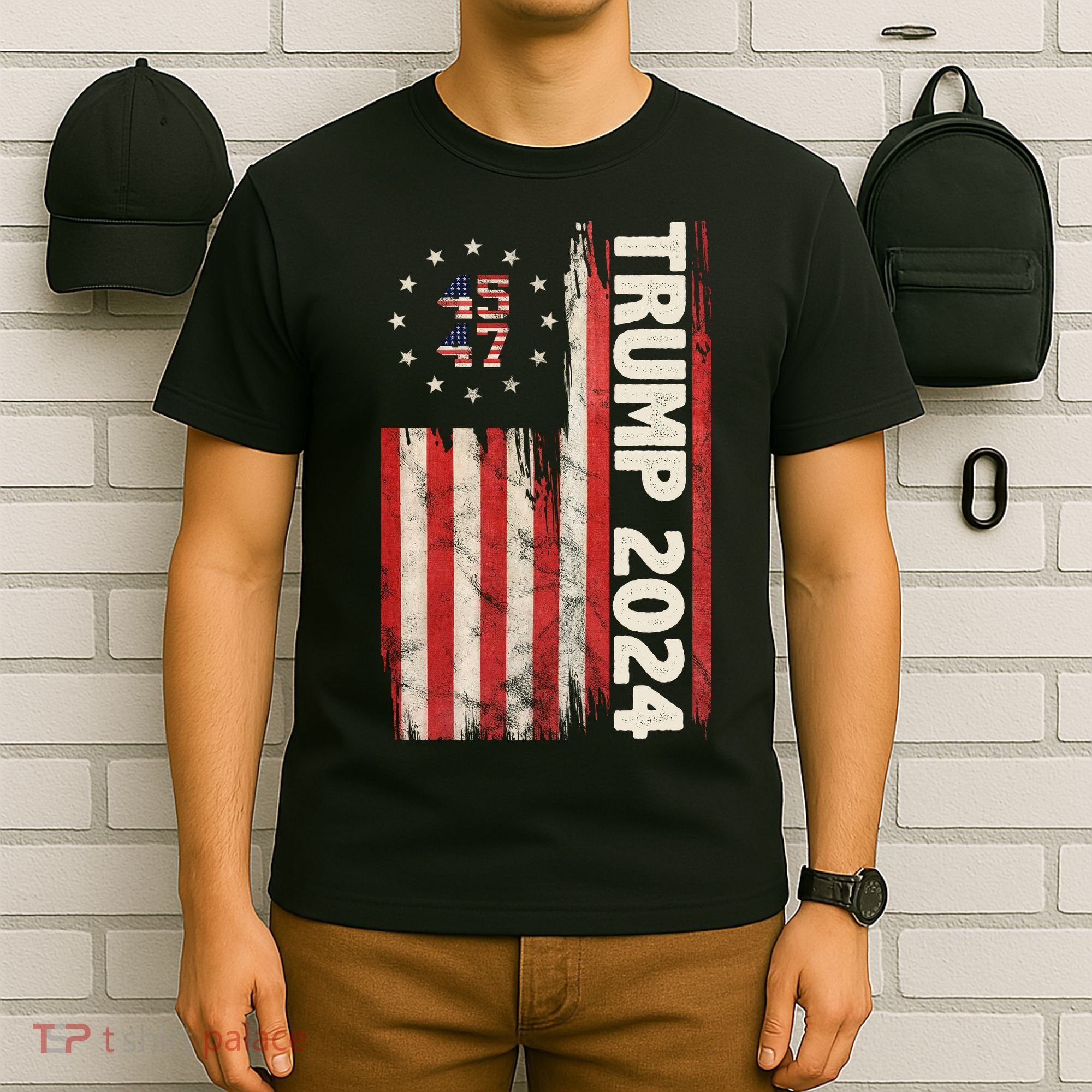 Trump 2024 Election 45 47 Vintage American Flag T-Shirt